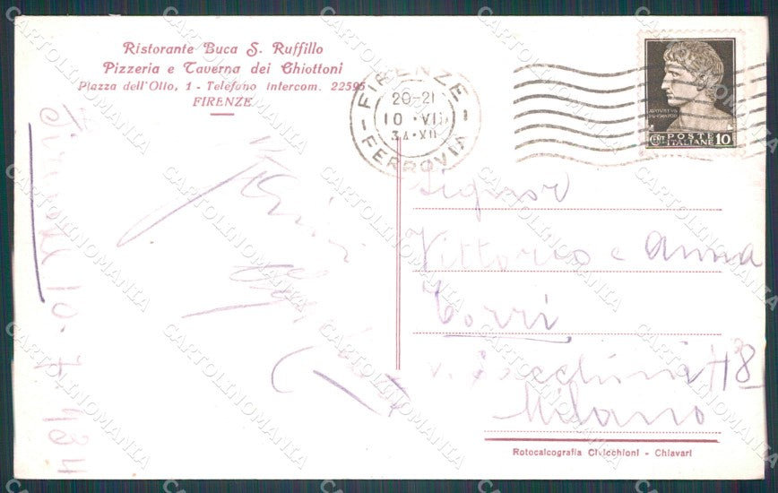 Firenze Città Buca di San Ruffino Pubblicitaria cartolina WX0466 – retro