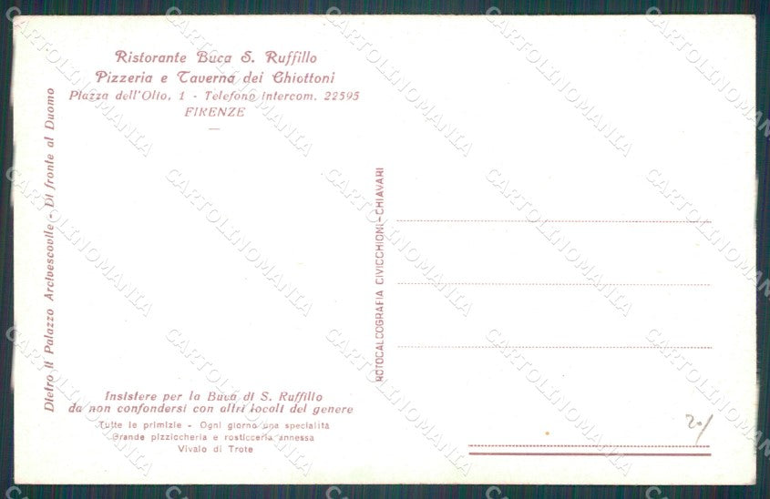 Firenze Città Ristorante Buca San Ruffino cartolina WX0514 – retro