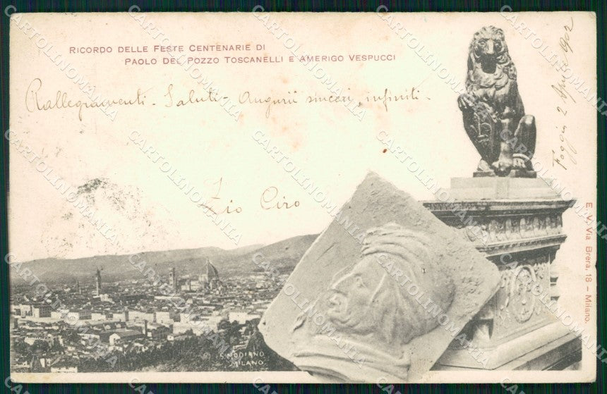 Firenze Città Ricordo Feste Centenarie Toscanelli Vespucci cartolina WX0515 – fronte