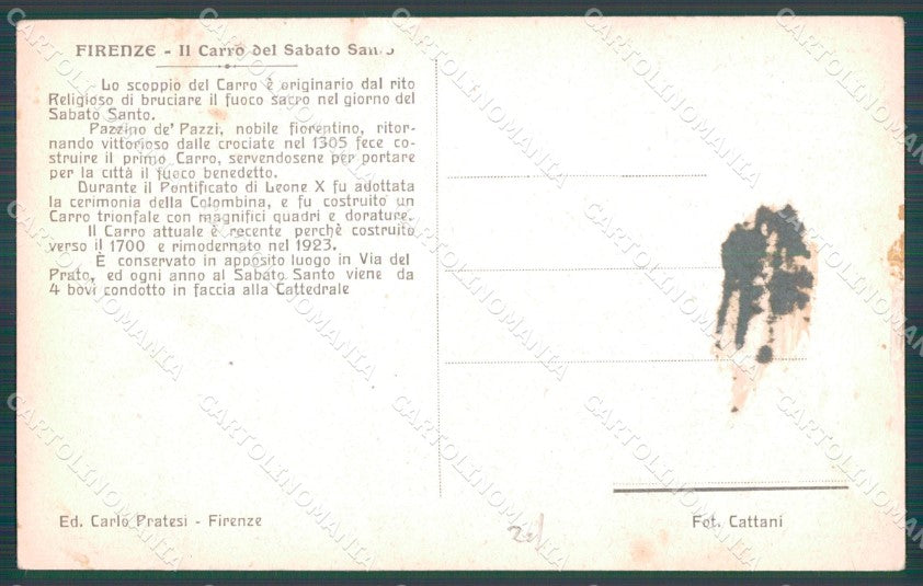 Firenze Città Carro del Sabato Santo Buoi ABRASA COLLA cartolina WX0528 – retro