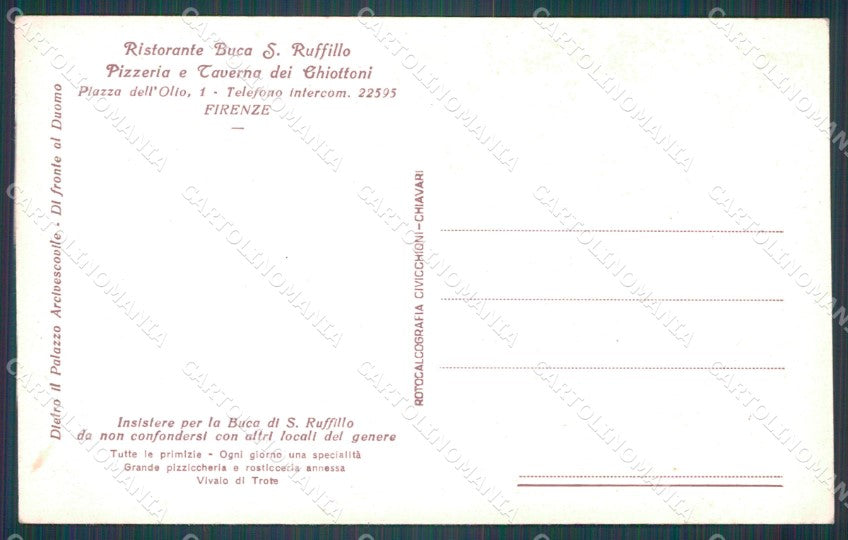 Firenze Città Ristorante Buca San Ruffino Pubblicitaria cartolina WX0582 – retro