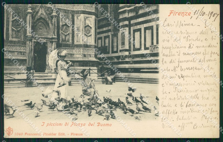 Firenze Città Piazza Duomo Piccioni PIEGHINA cartolina WX0588 – fronte