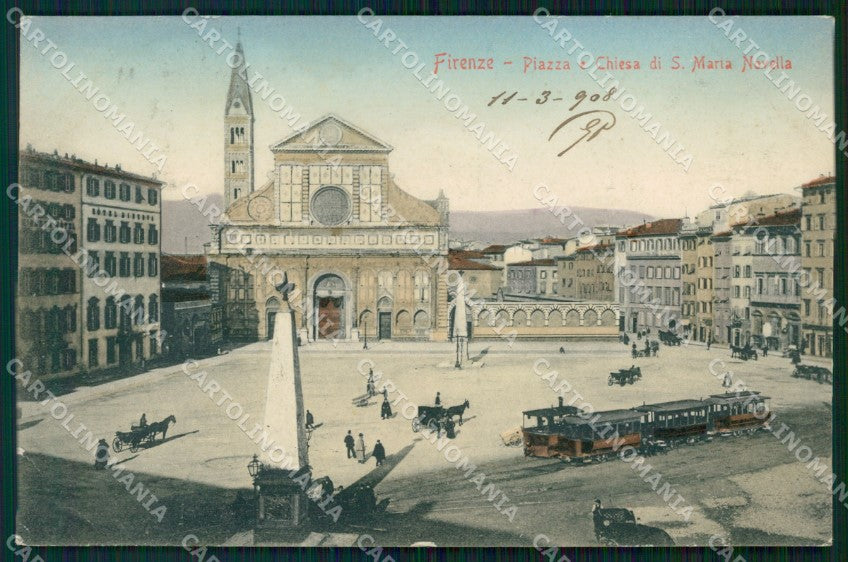 Firenze Città Piazza Santa Maria Novella Treno PIEGHINA cartolina WX0637 – fronte