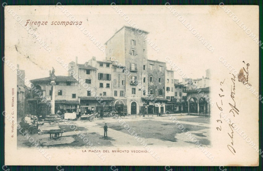 Firenze Città Piazza Mercato Vecchio Scomparsa PIEGHINA cartolina WX0680 – fronte