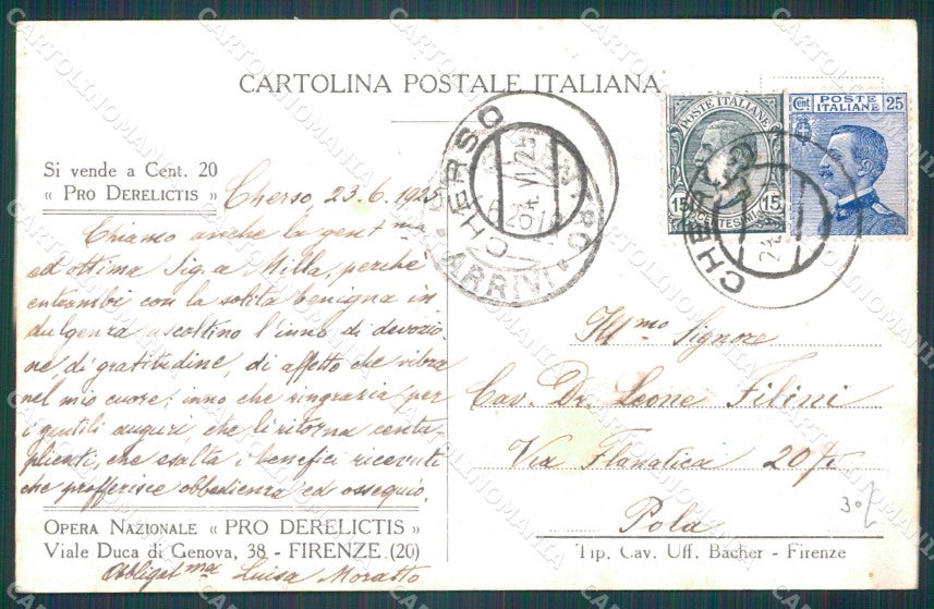 Firenze Città Opera Nazinale Pro Derelictis cartolina WX0718 – retro