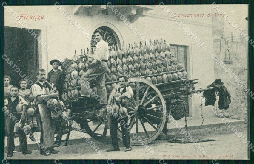 Firenze Città Carro Scaricamento Vino Fiasco cartolina WX0753 – fronte