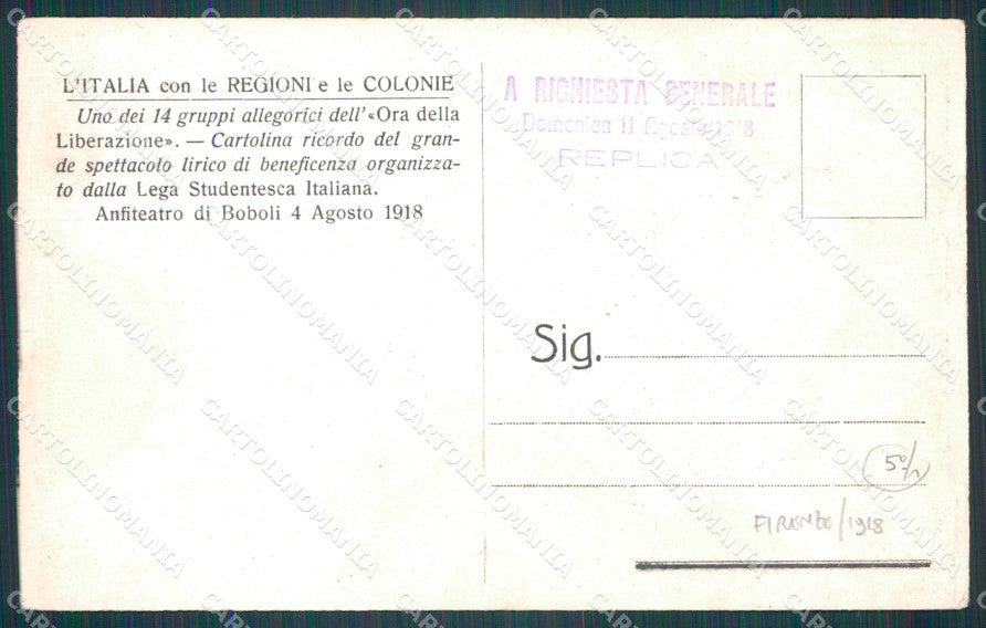 Firenze Città Lega Studentesca Italiana 1918 Costumi cartolina WX0757 – retro