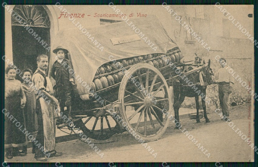 Firenze Città Carro Scaricamento Vino Fiasco ABRASA cartolina WX0759 – fronte