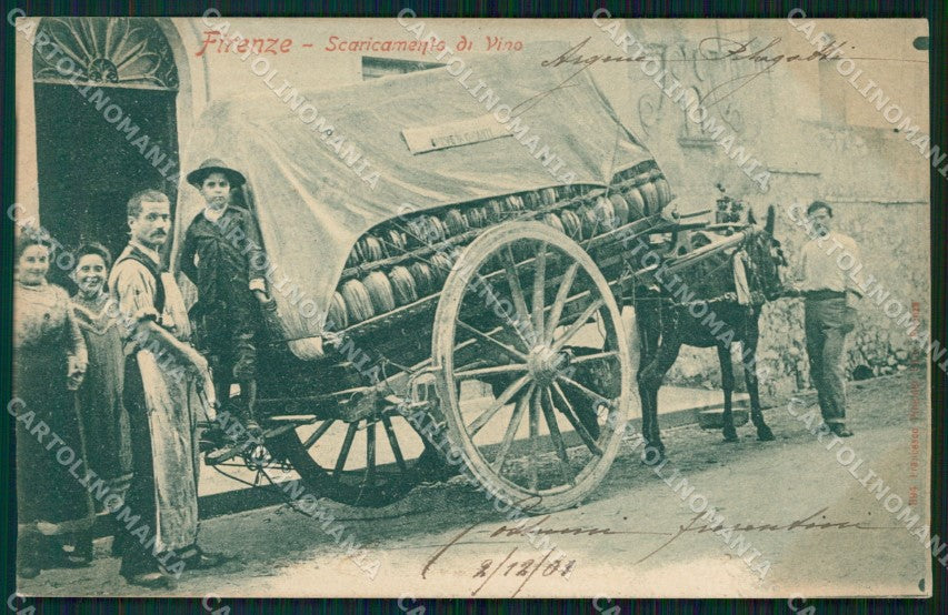 Firenze Città Carro Scaricamento Vino Fiasco cartolina WX0760 – fronte