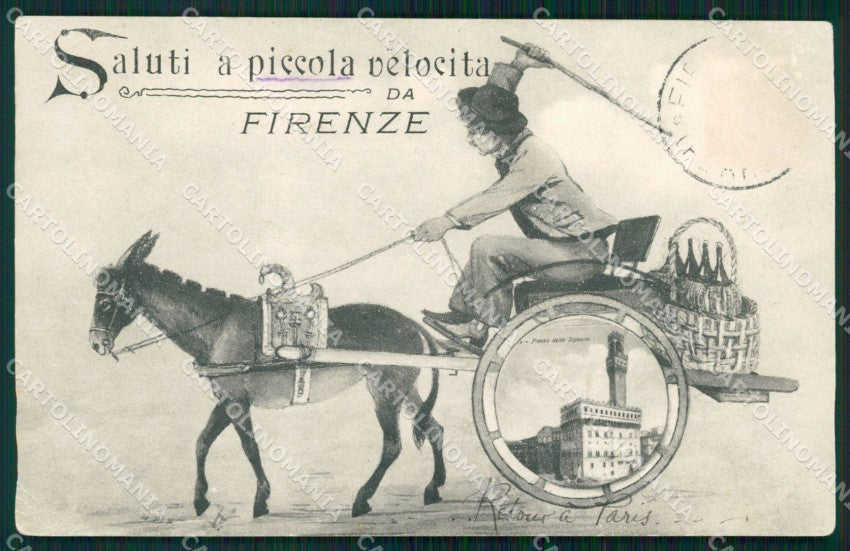 Firenze Città Carretto Fiasco PIEGHINA cartolina WX0816 – fronte