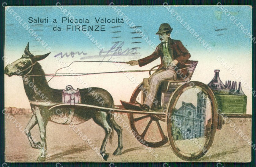 Firenze Città Carretto Fiasco PIEGHINA ABRASA cartolina WX0835 – fronte