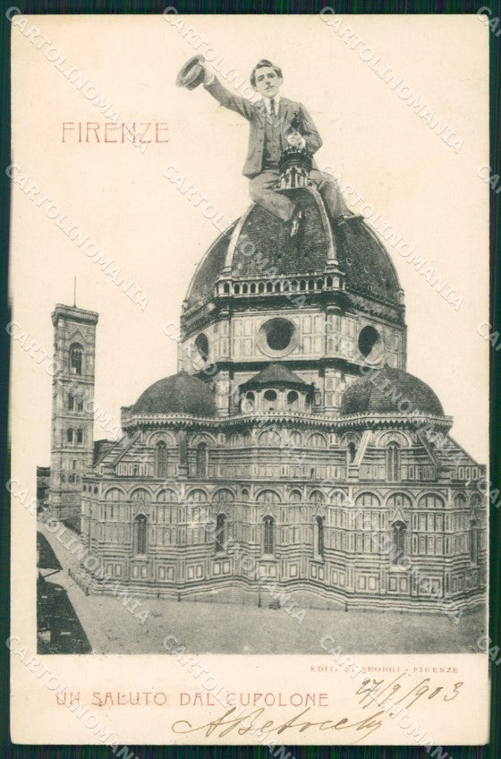 Firenze Città Cupolone Brunelleschi Saluto da Surrealismo cartolina WX0839 – fronte