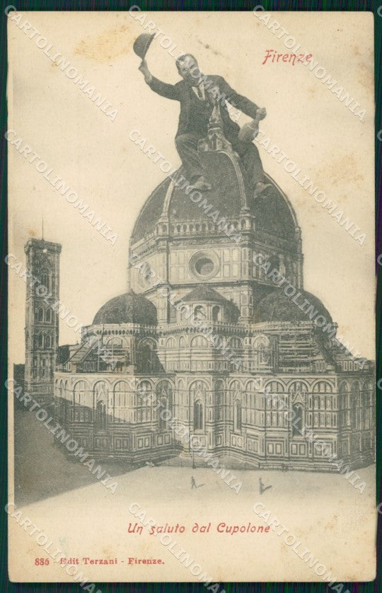 Firenze Città Cupolone Brunelleschi Saluto da Surrealismo cartolina WX0840 – fronte