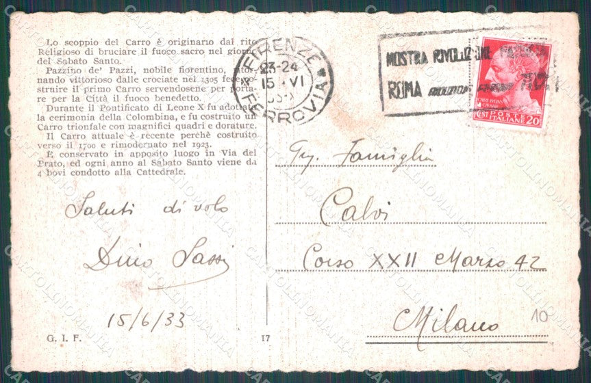 Firenze Città Carro del Sabato Santo Buoi cartolina WX0866 – retro