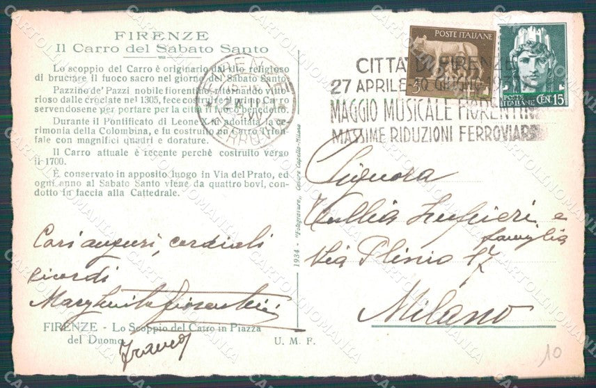 Firenze Città Carro Sabato Santo Buoi cartolina WX0882 – retro