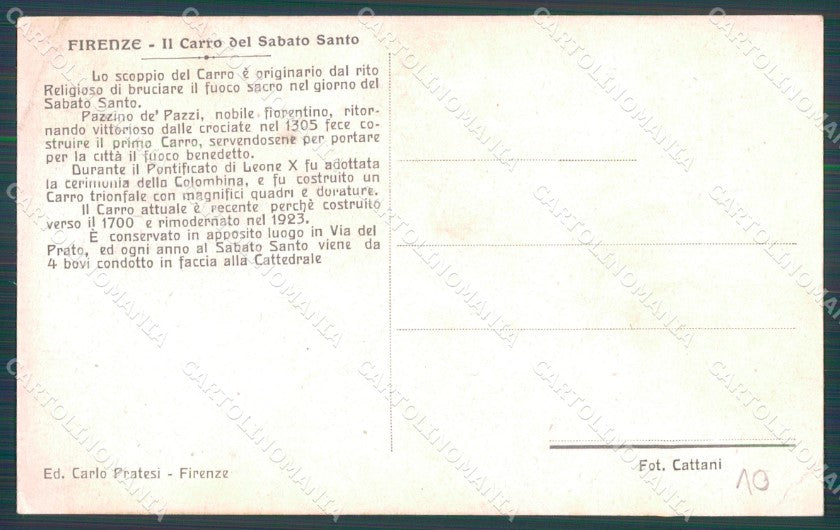 Firenze Città Carro Sabato Santo Buoi PIEGHINA cartolina WX0883 – retro