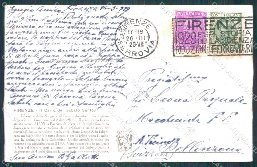 Firenze Città Carro Sabato Santo Buoi cartolina WX0890 – retro