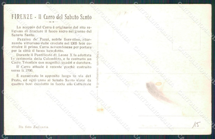 Firenze Città Carro Sabato Santo Buoi Foto cartolina WX0902 – retro