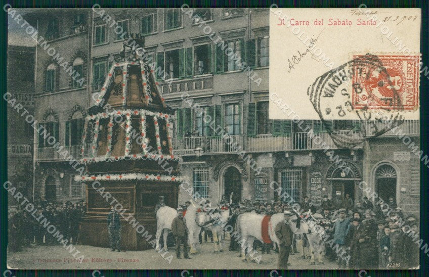 Firenze Città Carro Sabato Santo Buoi cartolina WX0917 – fronte
