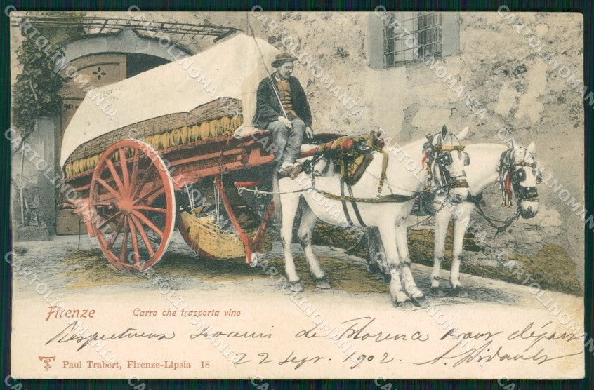 Firenze Città Carro Trasporto Vino Costumi PIEGA cartolina WX0967 – fronte