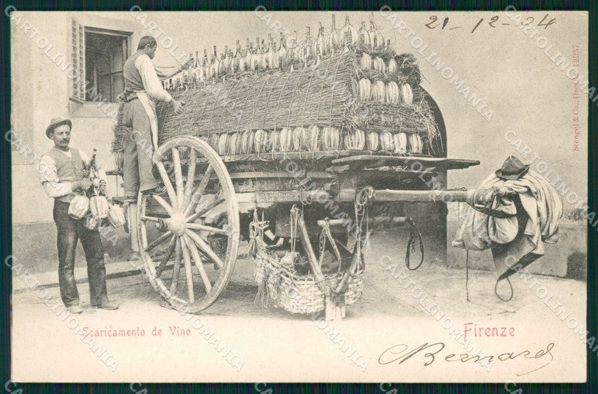 Firenze Città Scaricamento Vino Fiaschi Costumi cartolina WX0975 – fronte