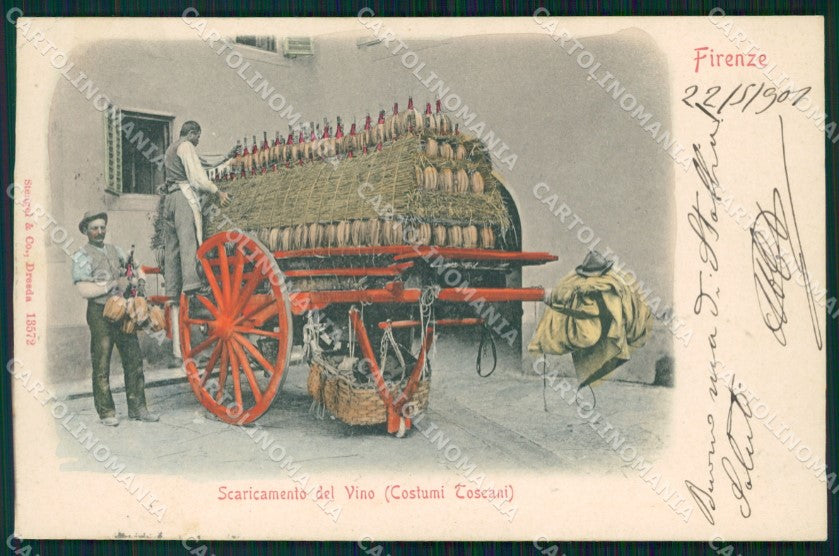 Firenze Città Scaricamento Vino Fiaschi Costumi cartolina WX0976 – fronte