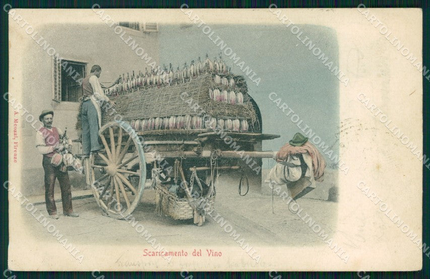 Firenze Città Scaricamento Vino Fiaschi Costumi cartolina WX0977 – fronte