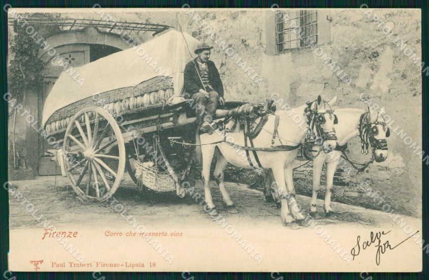 Firenze Città Carro Trasporto Vino Fiaschi cartolina WX0978 – fronte