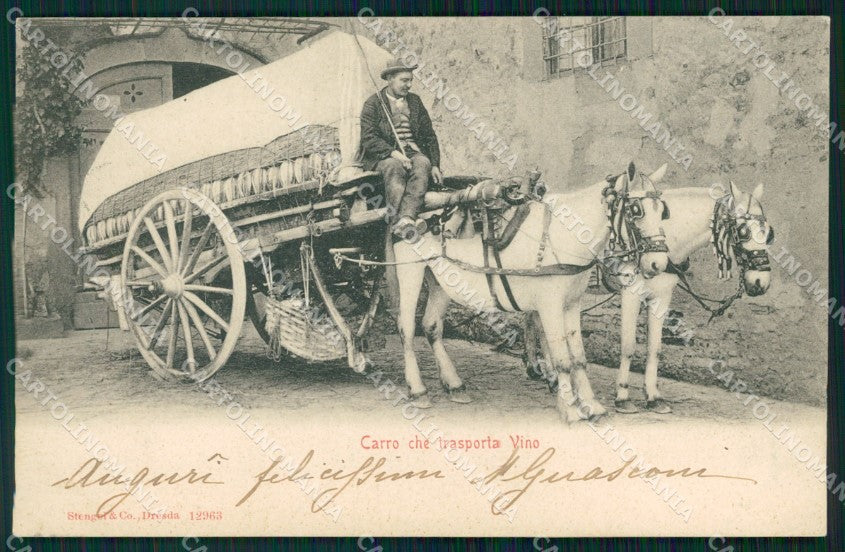 Firenze Città Carro Trasporto Vino Fiaschi cartolina WX0979 – fronte