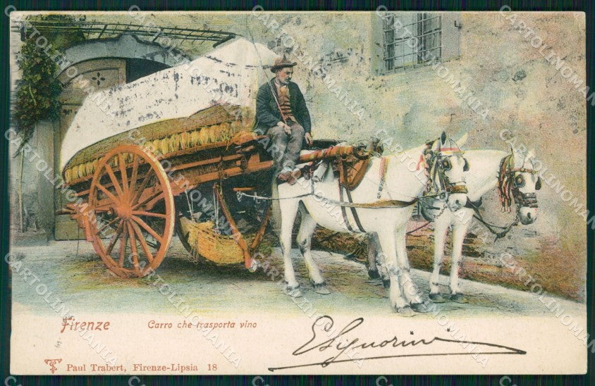 Firenze Città Carro Trasporto Vino Fiaschi cartolina WX0980 – fronte