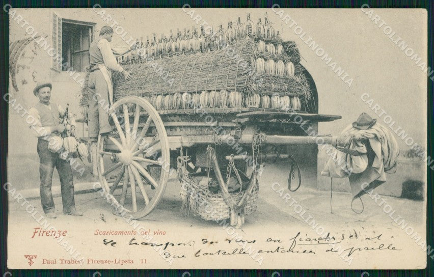 Firenze Città Scaricamento Vino Fiaschi cartolina WX0984 – fronte
