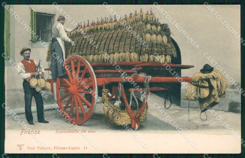 Firenze Città Scaricamento Vino Fiaschi cartolina WX0985 – fronte