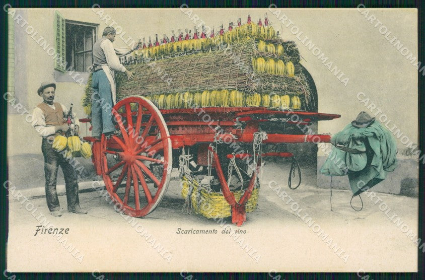 Firenze Città Scaricamento Vino Fiaschi cartolina WX0986 – fronte