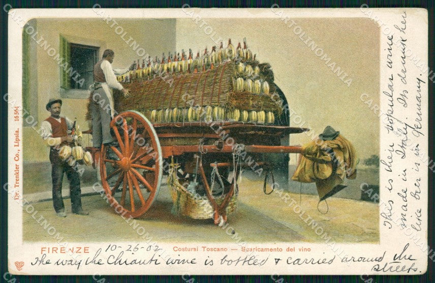 Firenze Città Scaricamento Vino Fiaschi cartolina WX0987 – fronte