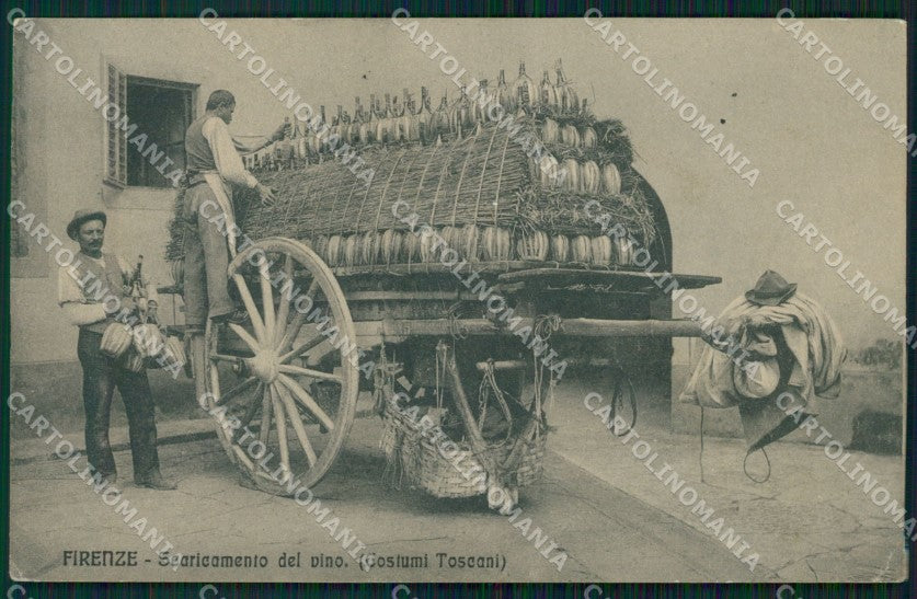 Firenze Città Scaricamento Vino Fiaschi cartolina WX0988 – fronte