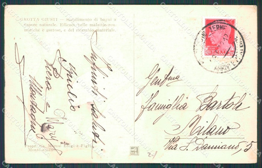 Pistoia Monsummano Terme Grotta Giusti cartolina WX1271 – retro