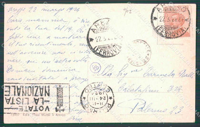 Arezzo Città Palazzo Cassa di Risparmio cartolina WX1358 – retro