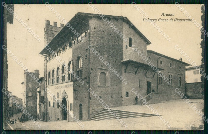 Arezzo Città Palazzo Cassa di Risparmio PIEGATA cartolina WX1365 – fronte