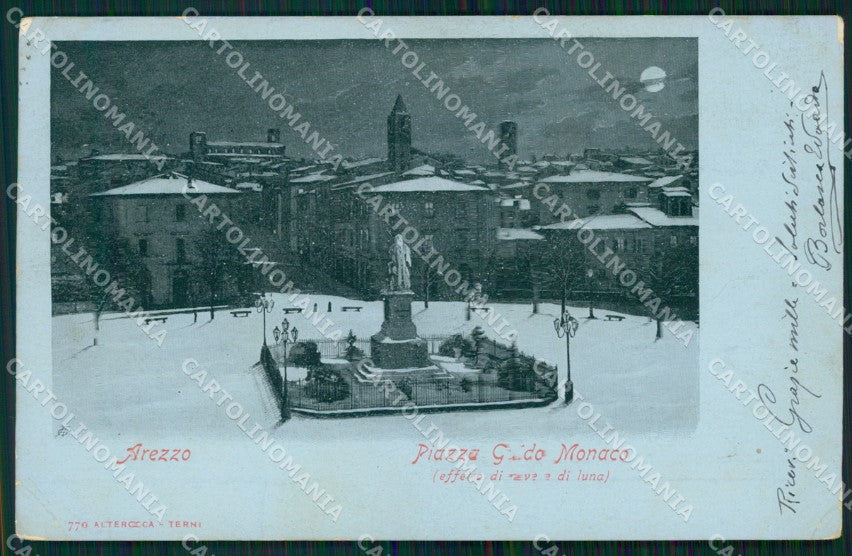 Arezzo Città Piazza Guido Monaco Chiaro di Luna PIEGHINA cartolina WX1368 – fronte