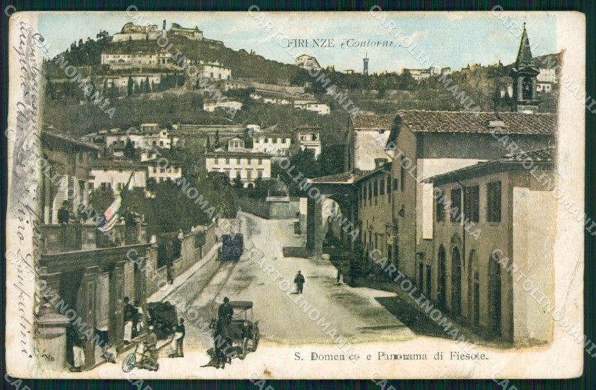 Firenze Fiesole San Domenico Tram Carrozze PIEGHE cartolina WX1413 – fronte