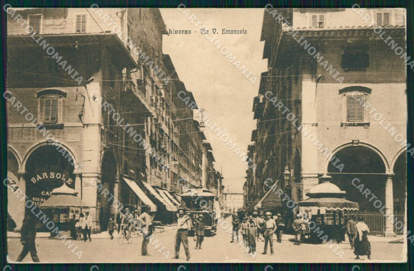 Livorno Città Via Vittorio Emanuele Tram cartolina WX1485 – fronte