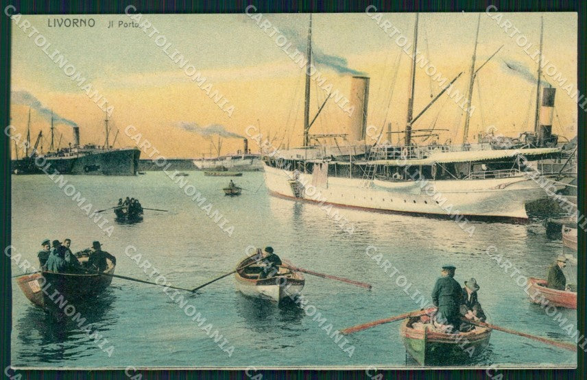 Livorno Città Porto Nave Barche cartolina WX1495 – fronte