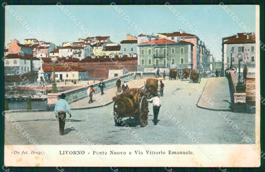 Livorno Città Ponte Nuovo Carretti TRACCE UMIDO cartolina WX1520 – fronte