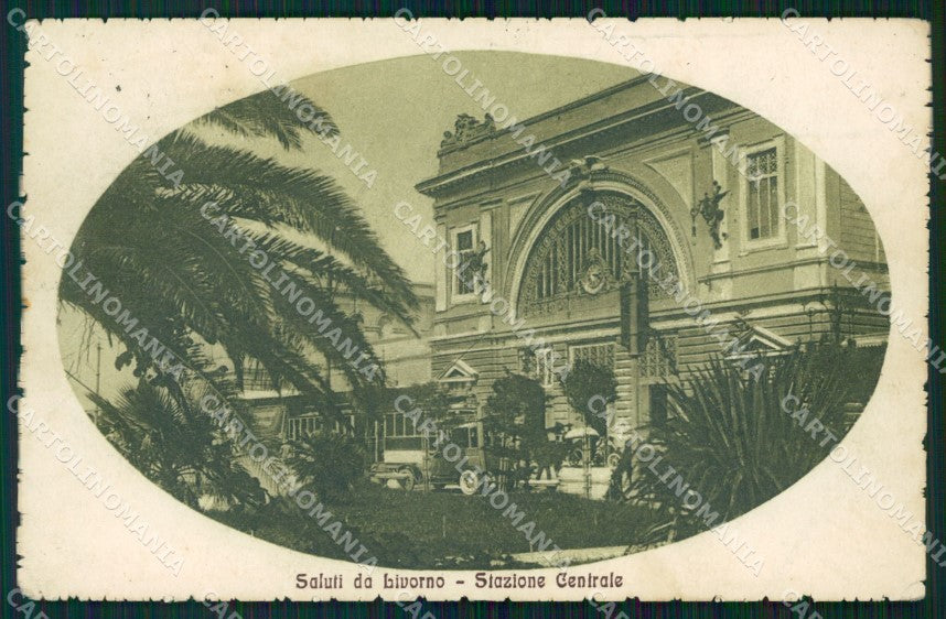 Livorno Città Stazione Tram Auto PIEGHINE cartolina WX1525 – fronte