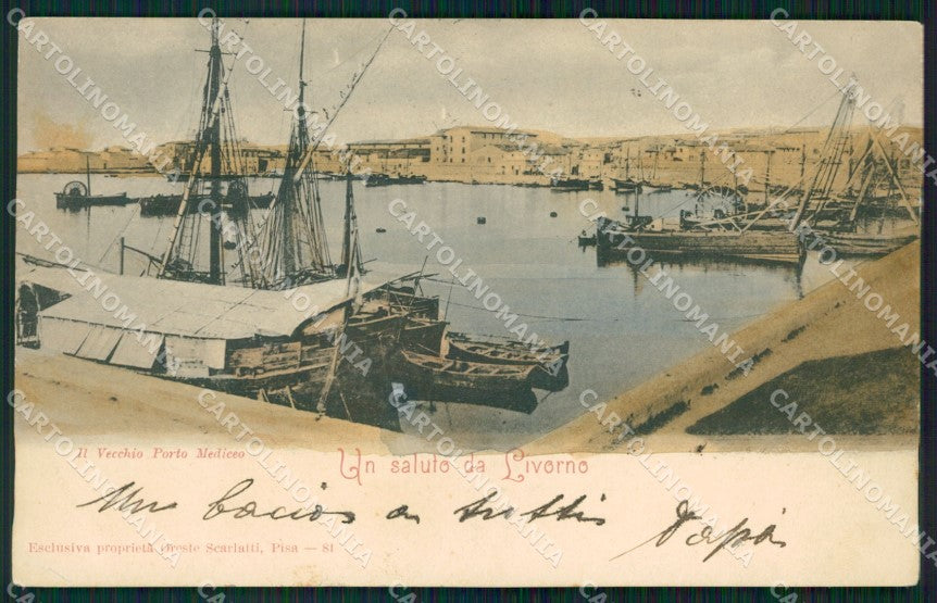 Livorno Città Vecchio Porto Mediceo Navi PIEGHINA cartolina WX1532 – fronte