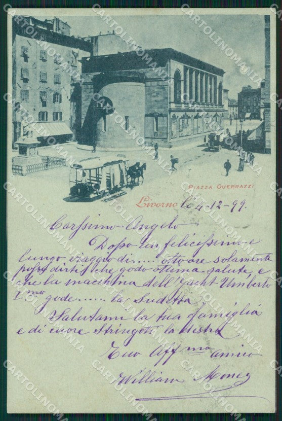 Livorno Città Piazza Guerrazzi Tram a Cavalli Chiaro di Luna cartolina WX1549 – fronte