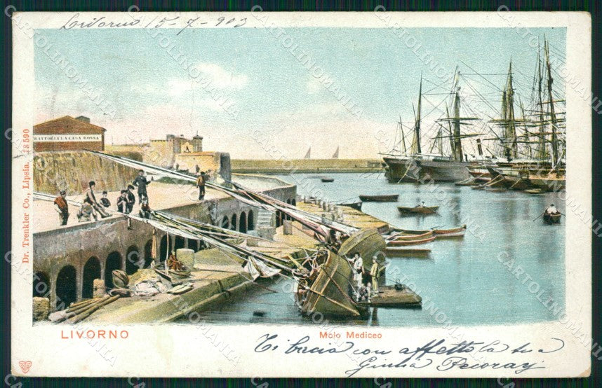Livorno Città Molo Mediceo Barche PIEGATA cartolina WX1550 – fronte