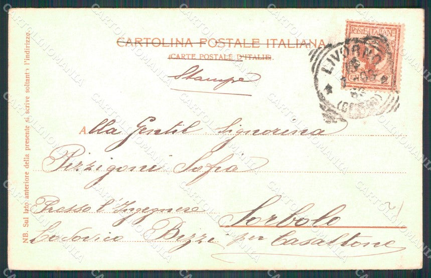 Livorno Città Molo Mediceo Barche PIEGATA cartolina WX1550 – retro