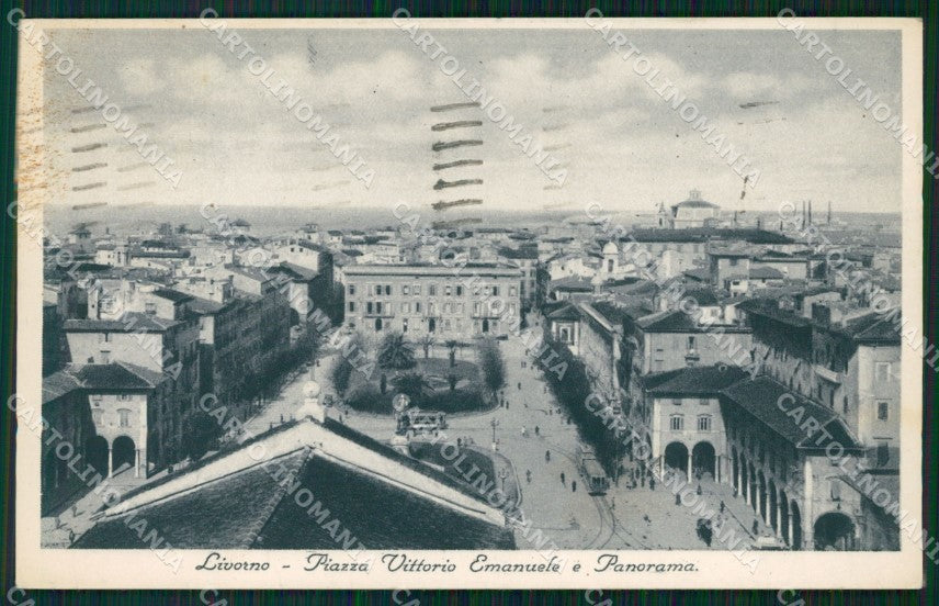 Livorno Città Piazza Vittorio Emanuele PIEGHINA cartolina WX1563 – fronte