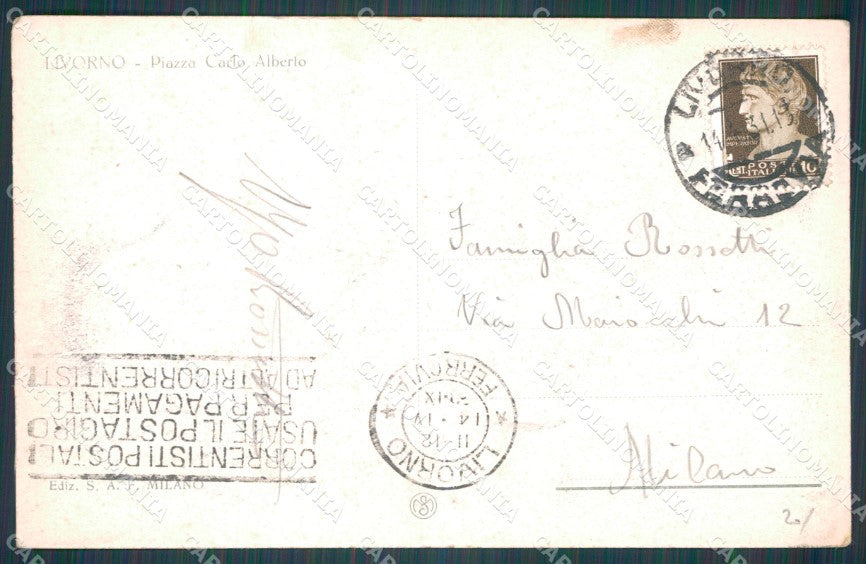 Livorno Città Piazza Carlo Alberto cartolina WX1568 – retro